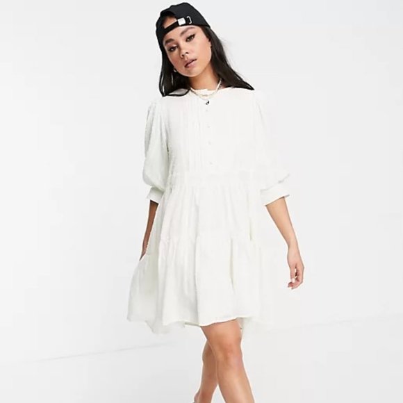 NWT Object embroidered tiered mini dress in white - Picture 1 of 4